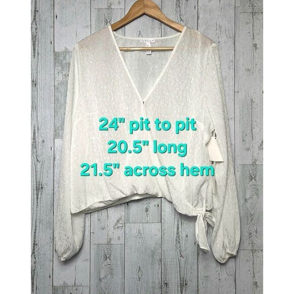 Leith Iridescent Light-Catching Sheer Floral Faux Wrap Top Blouse Sz. 1X NWT - Picture 2 of 8